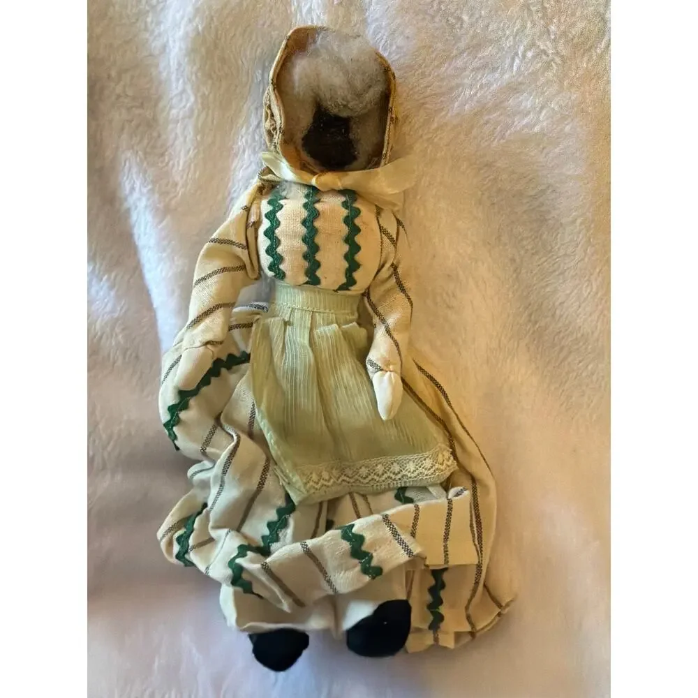 Vintage Handmade Black Americana Mammy Cloth Rag Doll Green Dress Folk Art 12